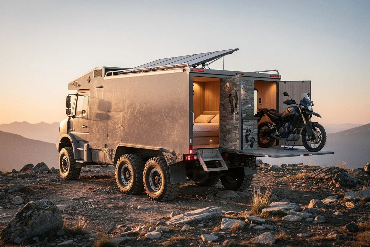 Pesa 33 tonnellate, ha un diesel 15,6 litri e dentro sembra uno yacht: è il camion camper 6x6 estremo su base Mercedes Arocs